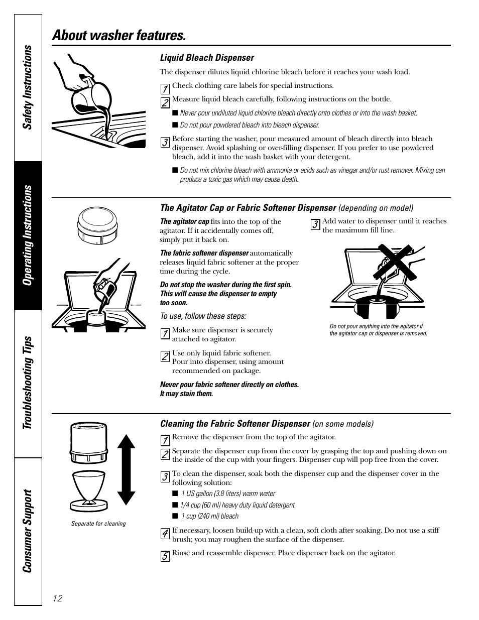 About washer features | GE WPRB9250 User Manual | Page 12 / 20