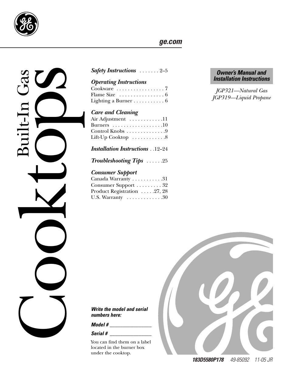 GE JGP321 User Manual | 64 pages