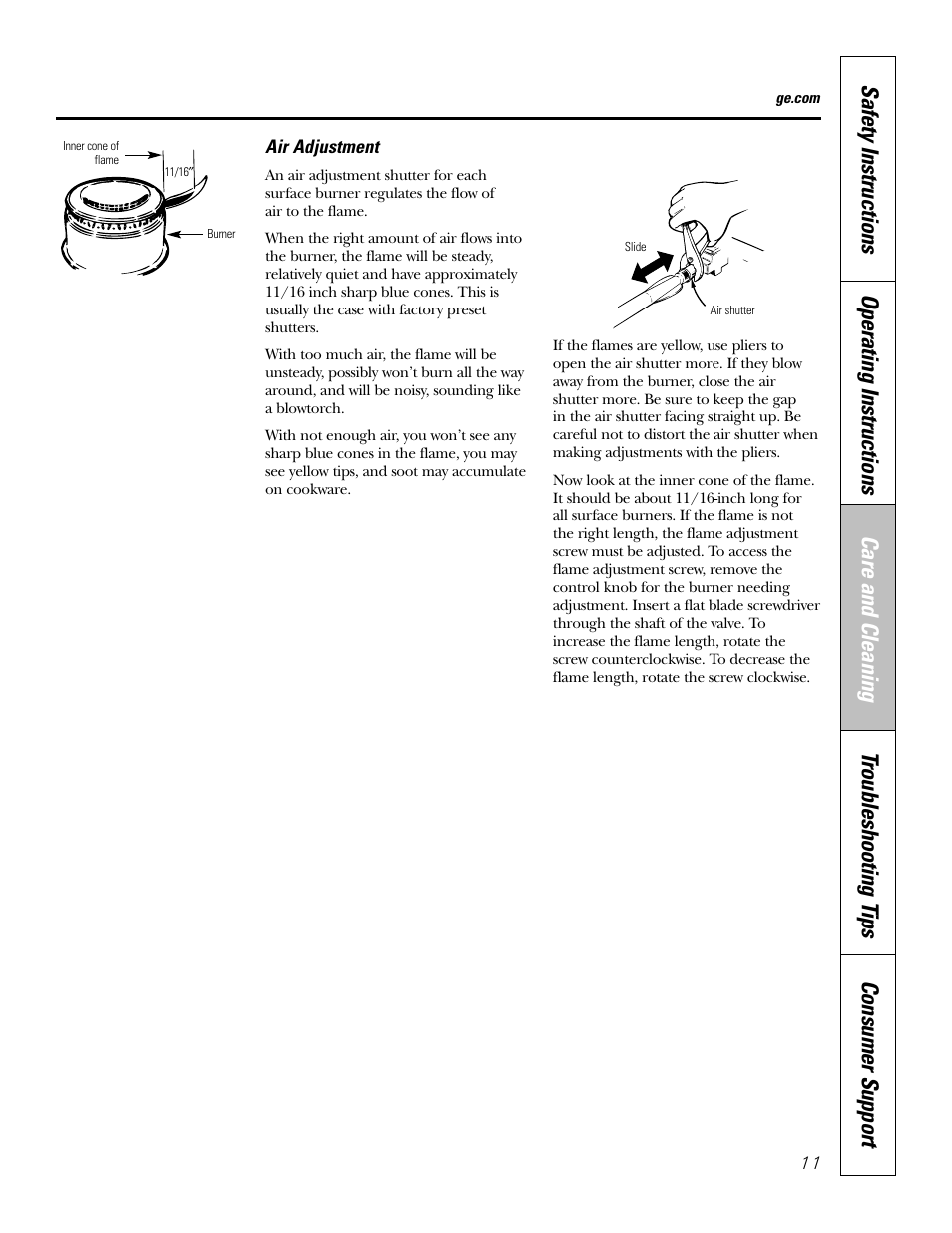 Air adjustment | GE JGP321 User Manual | Page 11 / 64