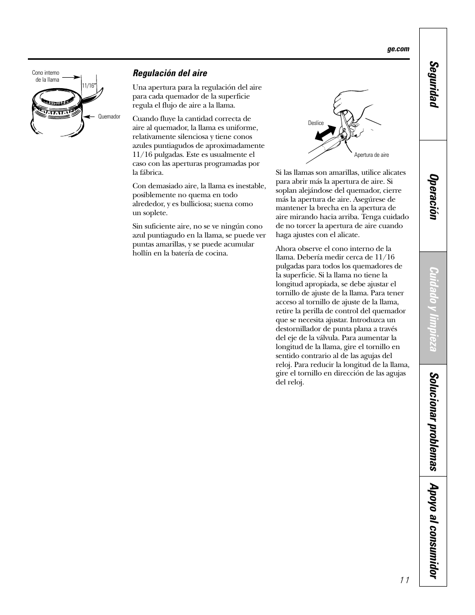 Regulación del aire | GE JGP321 User Manual | Page 43 / 64