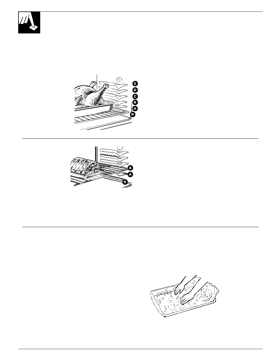 Roasting, roasting guide, Roasting, roasting guide , 23, 22 roasting | Dual shelf cooking use of aluminum foil | GE EGR3001 User Manual | Page 22 / 52