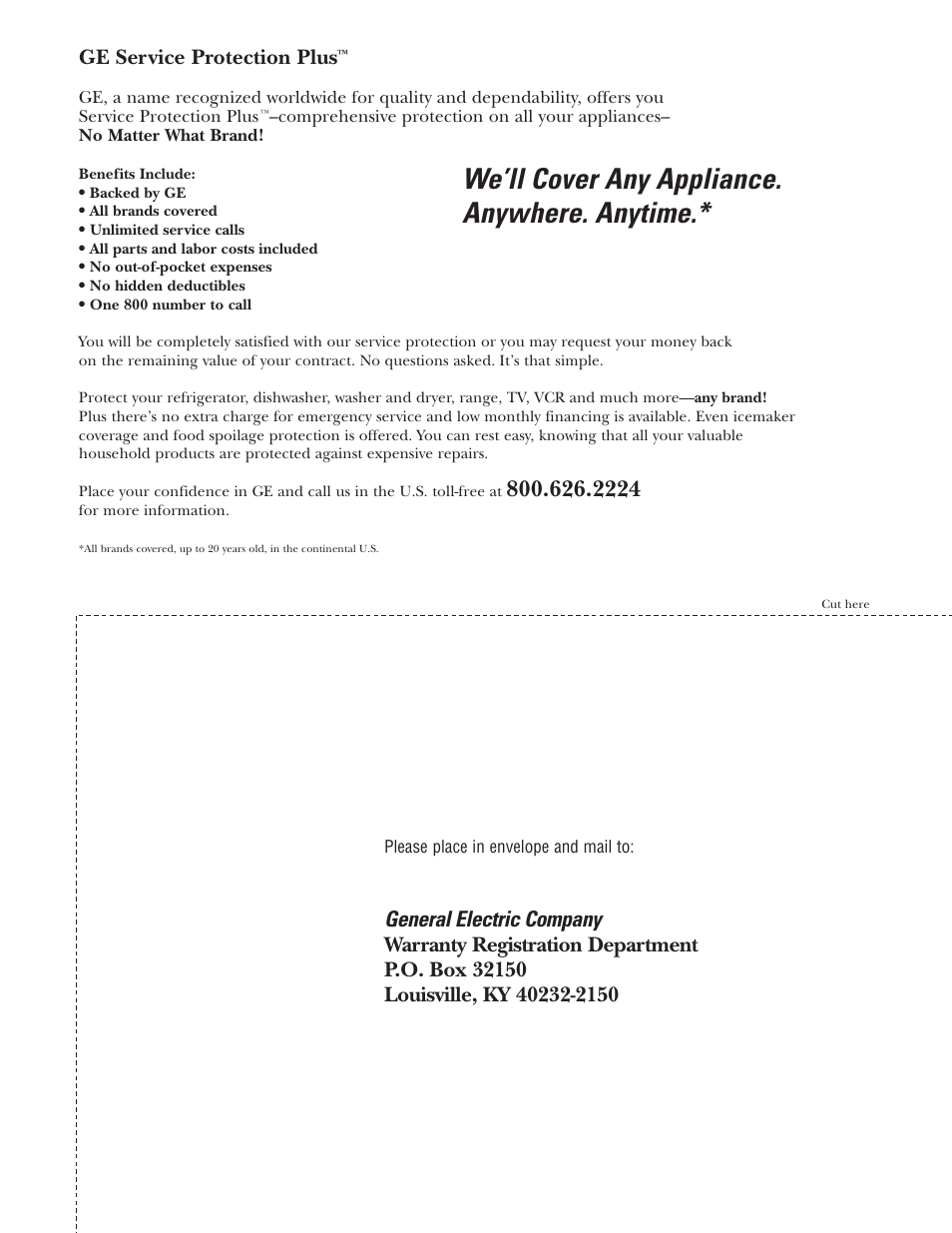 Product registration, Product registration , 50, We’ll cover any appliance. anywhere. anytime | General electric company | GE EGR3001 User Manual | Page 49 / 52