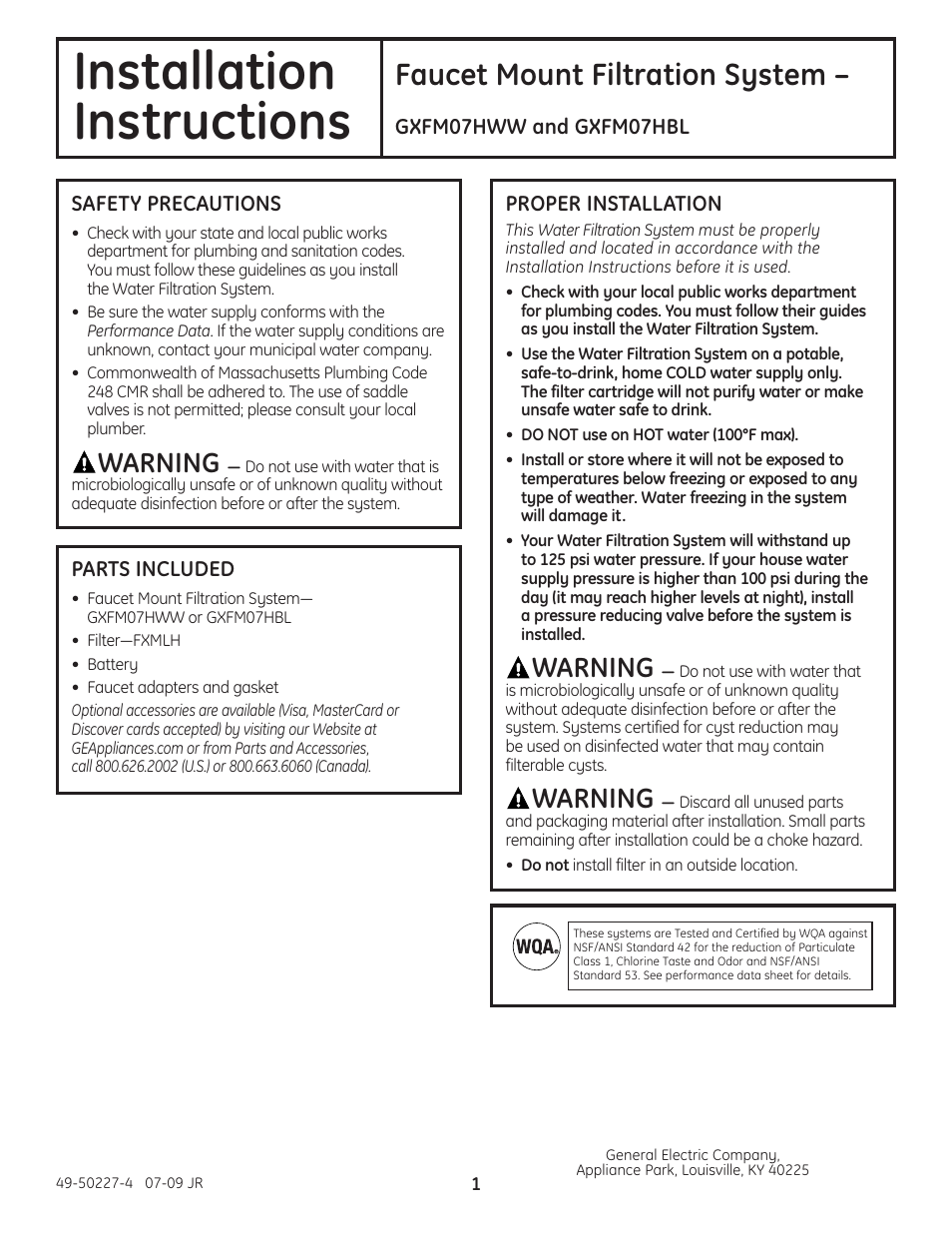 GE GXFM07HBL User Manual | 20 pages