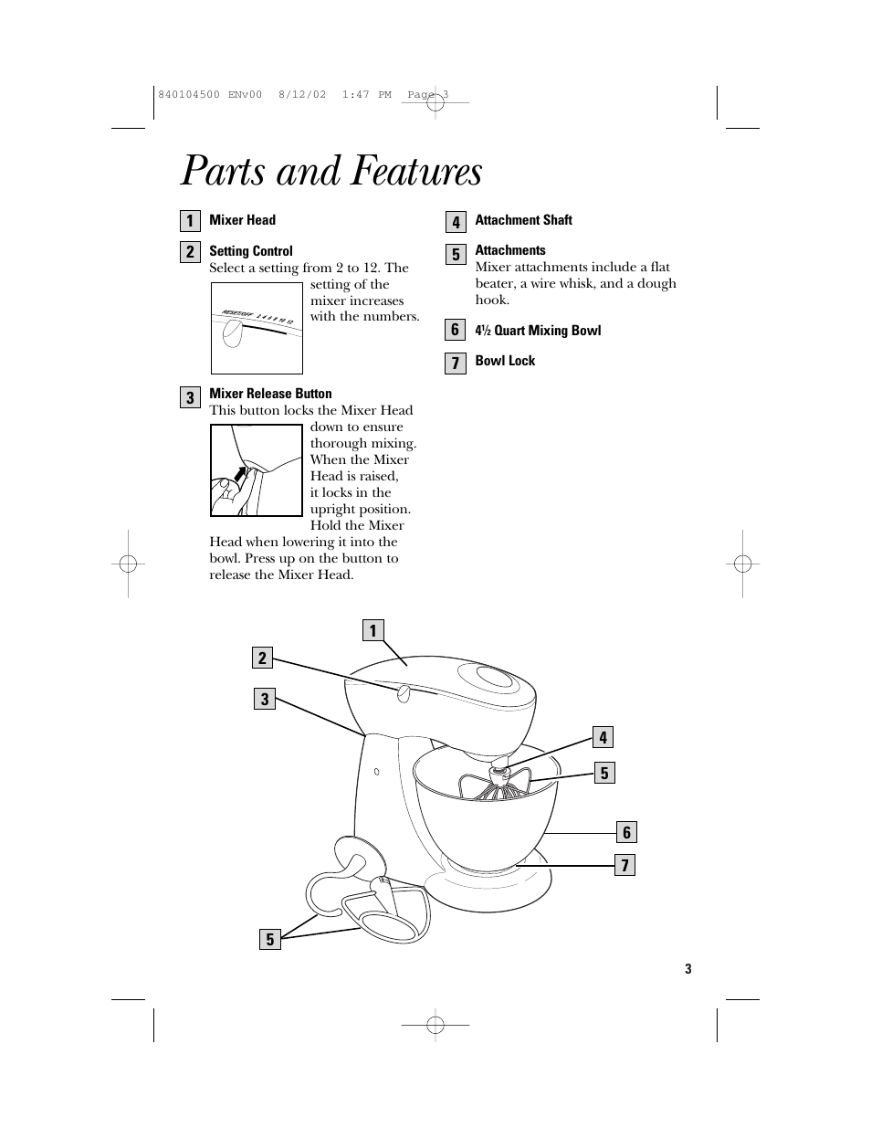 Parts and features | GE 840104500 User Manual | Page 3 / 24