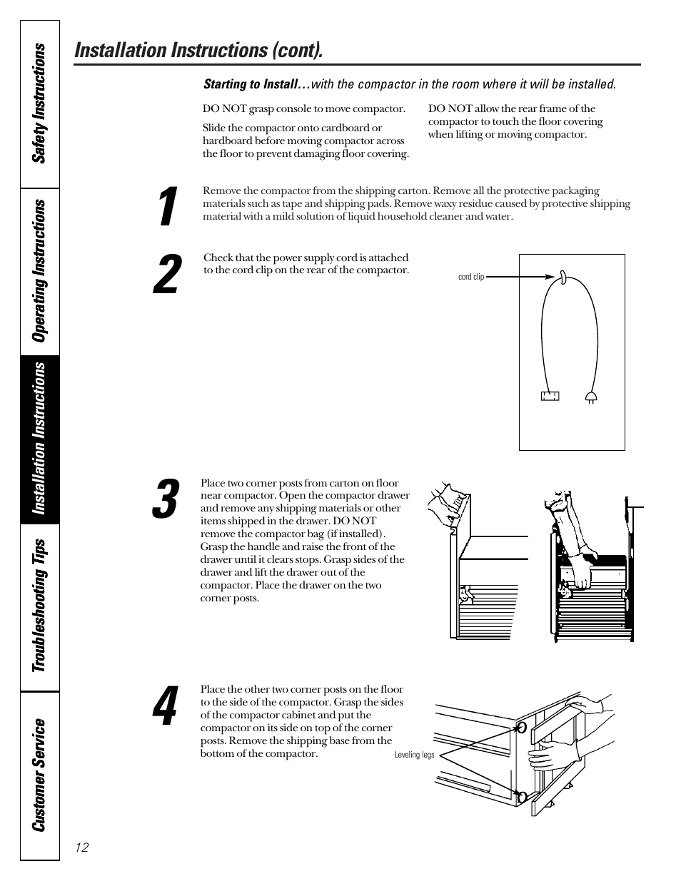 Installing, Installing –14 | GE GCG1520 User Manual | Page 12 / 20