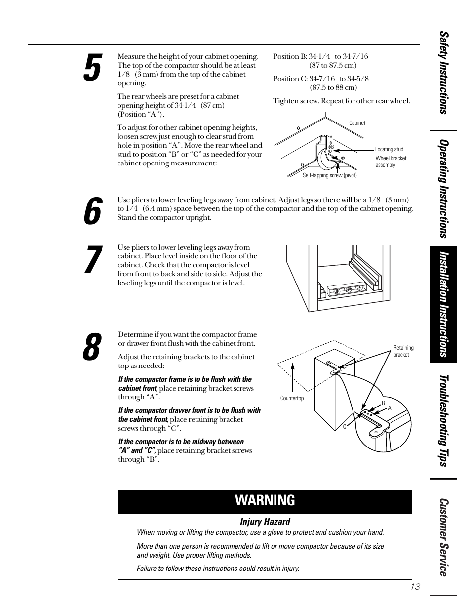 Warning | GE GCG1520 User Manual | Page 13 / 20