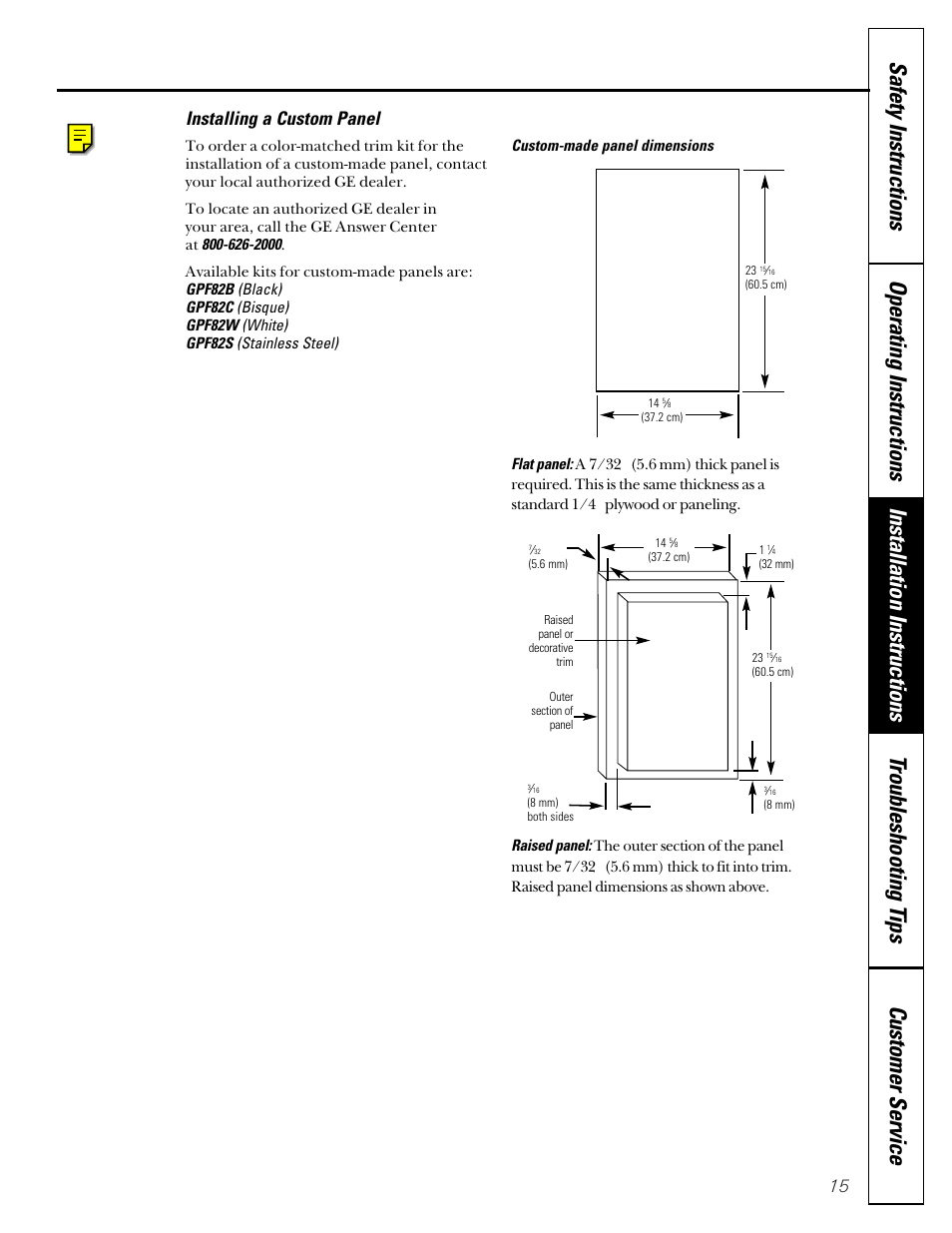 Custom panels, Installing a custom panel | GE GCG1520 User Manual | Page 15 / 20