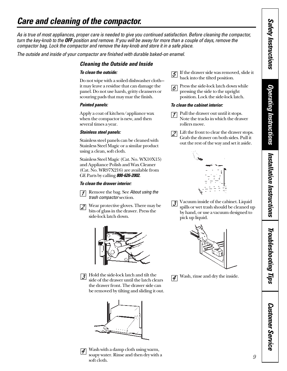 Cleaning the outside and inside, Care and cleaning of the compactor | GE GCG1520 User Manual | Page 9 / 20