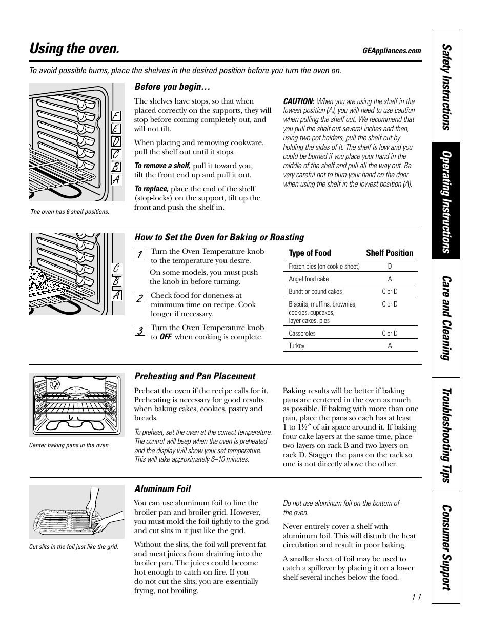 Using the oven | GE EER3002 User Manual | Page 11 / 32