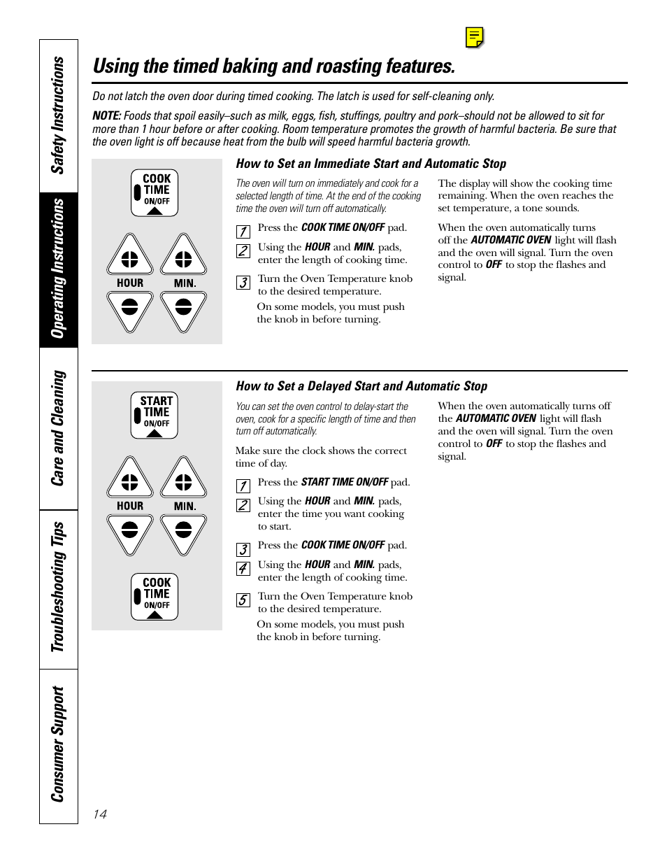 Timed baking & roasting, Using the timed baking and roasting features | GE EER3002 User Manual | Page 14 / 32