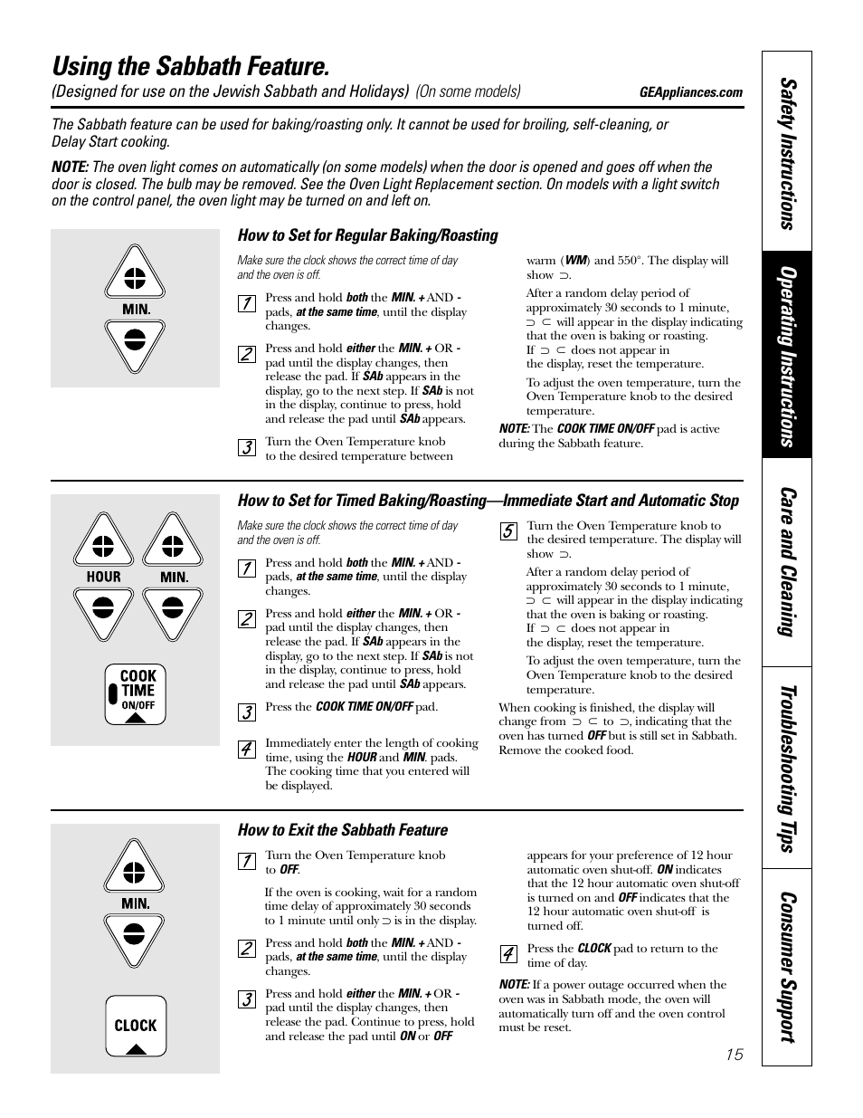 Sabbath feature, Using the sabbath feature | GE EER3002 User Manual | Page 15 / 32