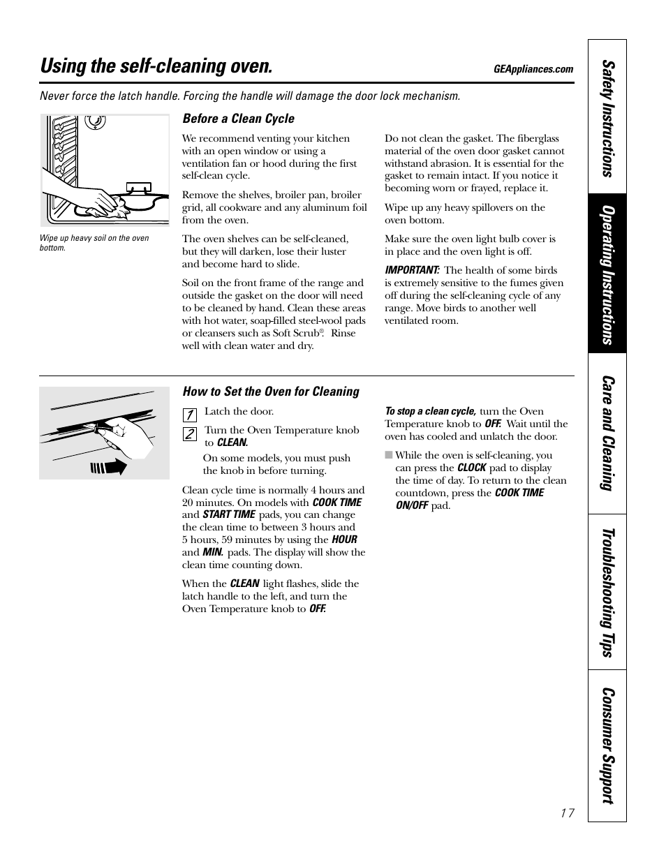 Self-cleaning, Self-cleaning , 18, Using the self-cleaning oven | GE EER3002 User Manual | Page 17 / 32
