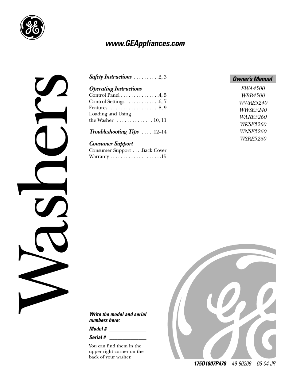 GE EWA4500 User Manual | 16 pages