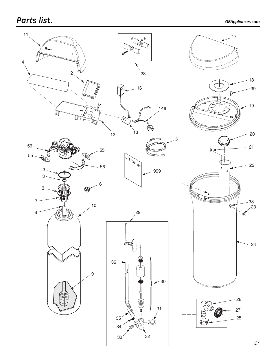 Parts list/catalog, Parts list/catalog –30, Parts list | GE GXSF4OH User Manual | Page 27 / 64