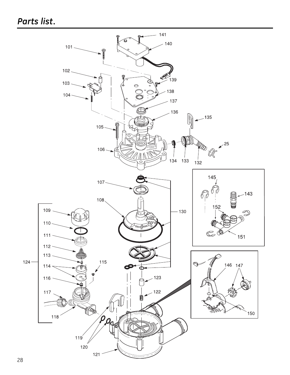 Parts list | GE GXSF4OH User Manual | Page 28 / 64