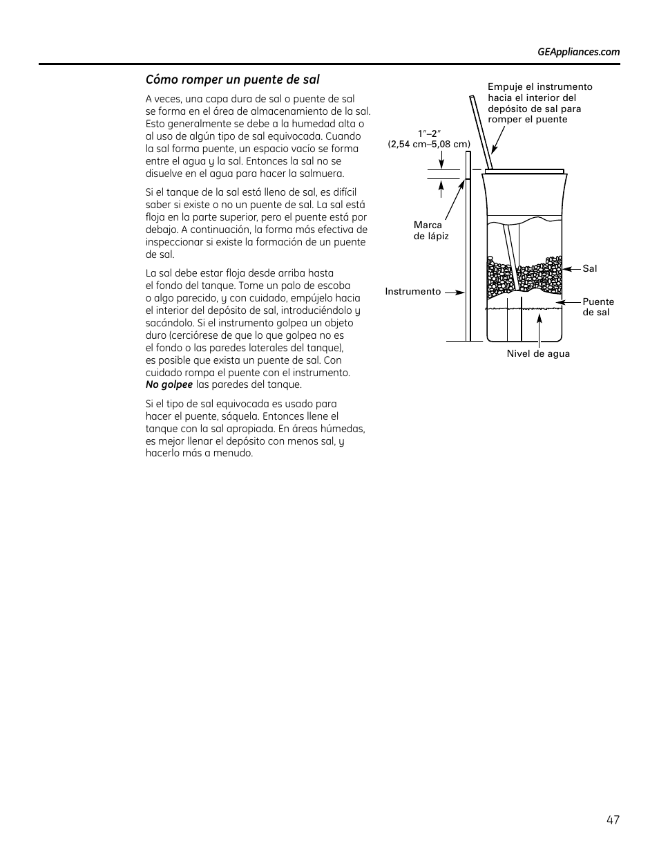 Cómo romper un puente de sal | GE GXSF4OH User Manual | Page 47 / 64