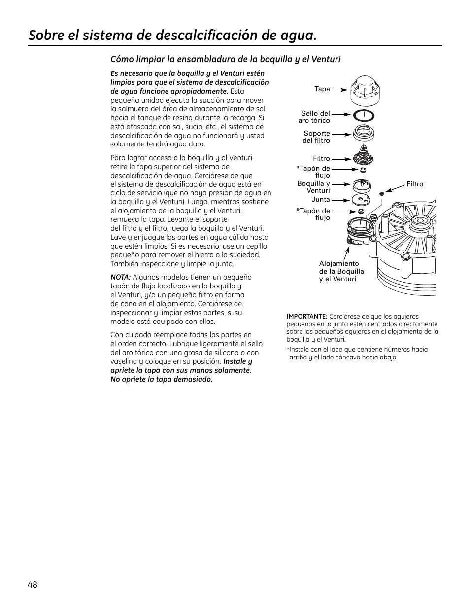 Sobre el sistema de descalcificación de agua | GE GXSF4OH User Manual | Page 48 / 64