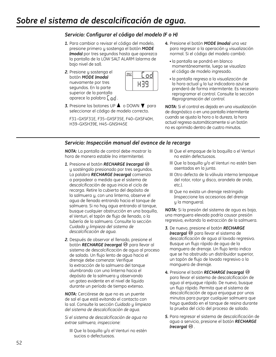 Sobre el sistema de descalcificación de agua | GE GXSF4OH User Manual | Page 52 / 64