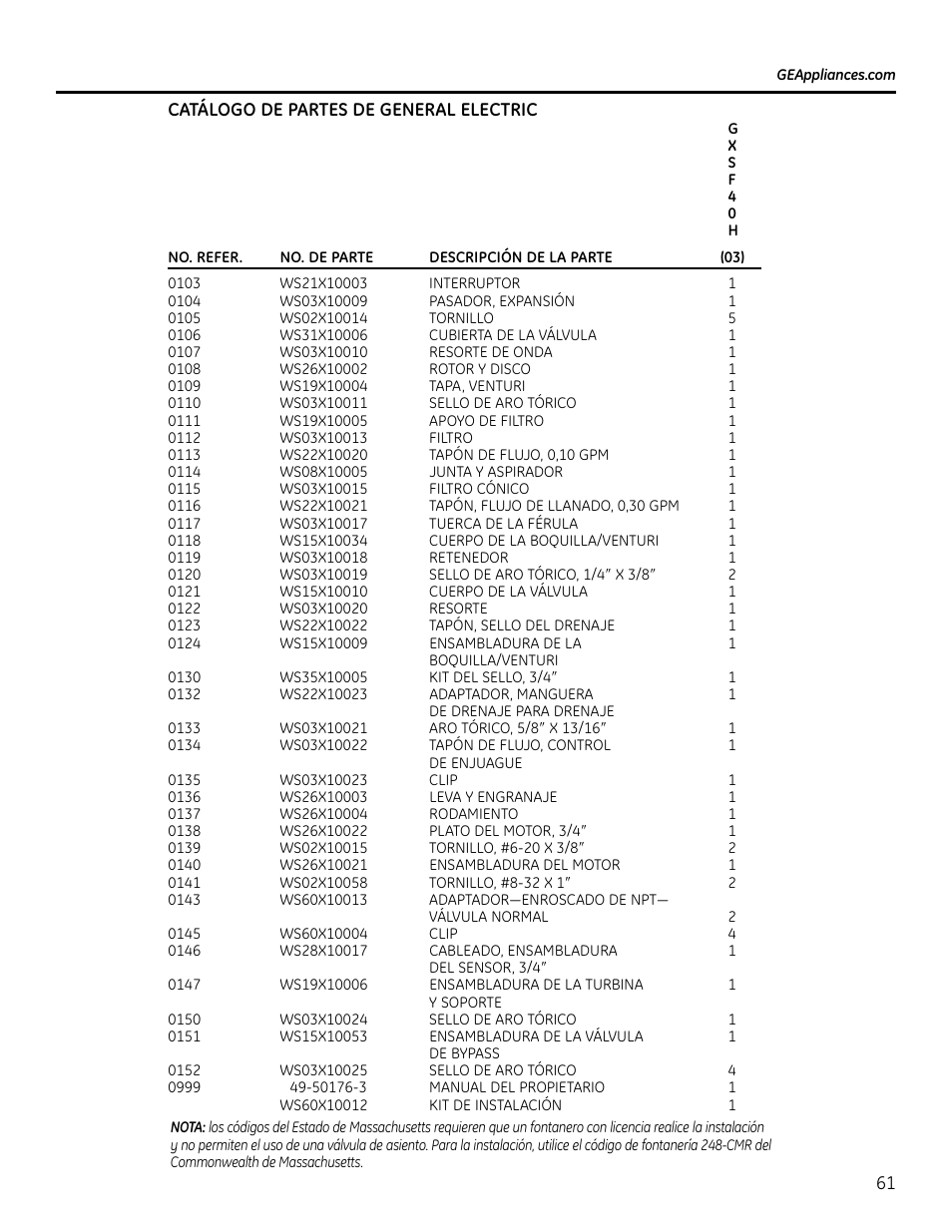 GE GXSF4OH User Manual | Page 61 / 64