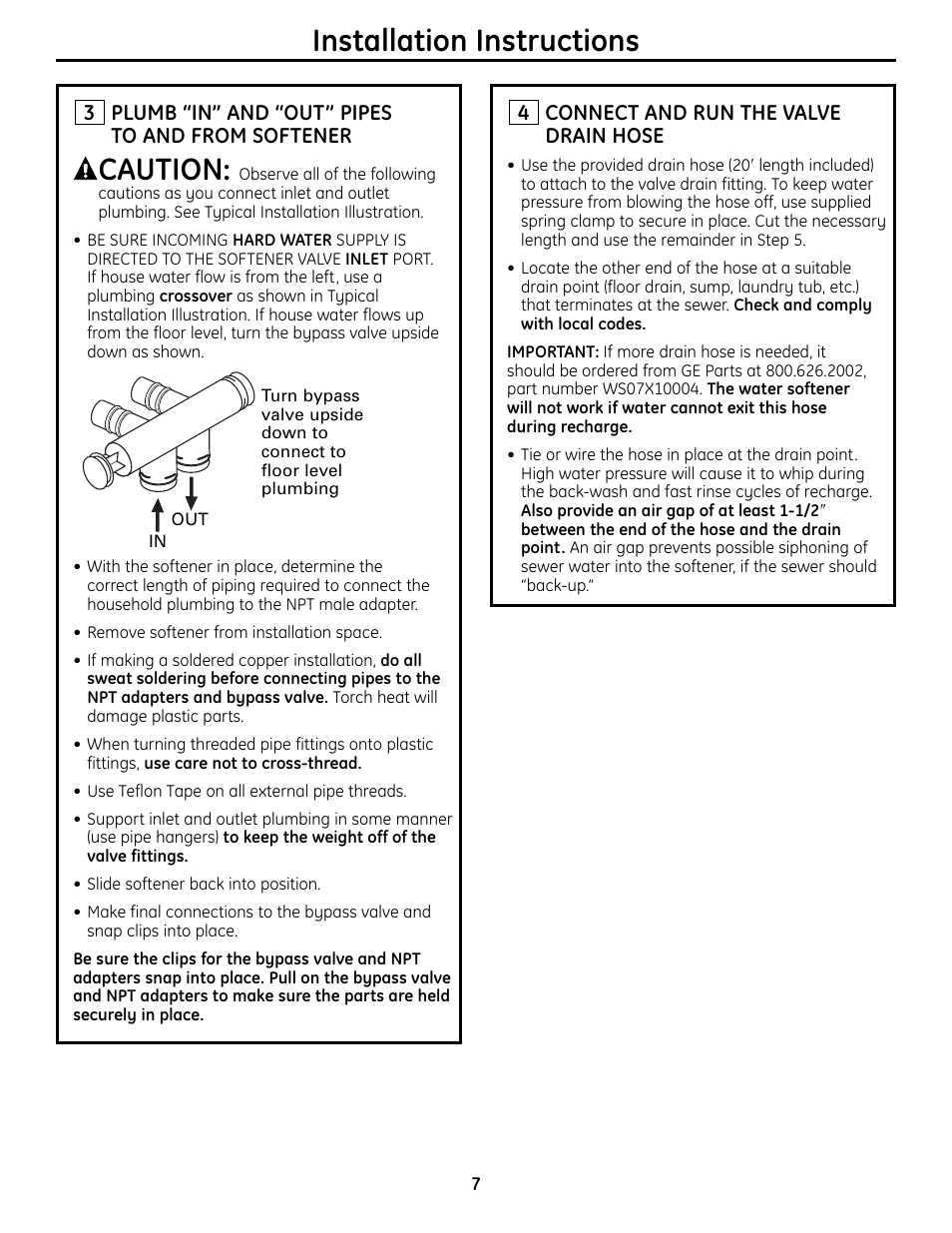 Caution, Installation instructions | GE GXSF4OH User Manual | Page 7 / 64