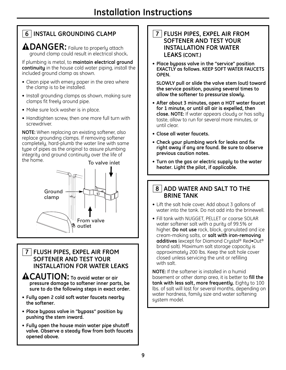 Danger, Installation instructions, Caution | GE GXSF4OH User Manual | Page 9 / 64