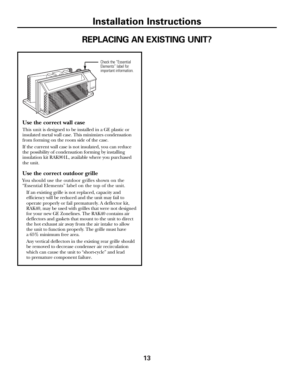 Replacing an existing unit, Installation instructions | GE 5500 User Manual | Page 13 / 24