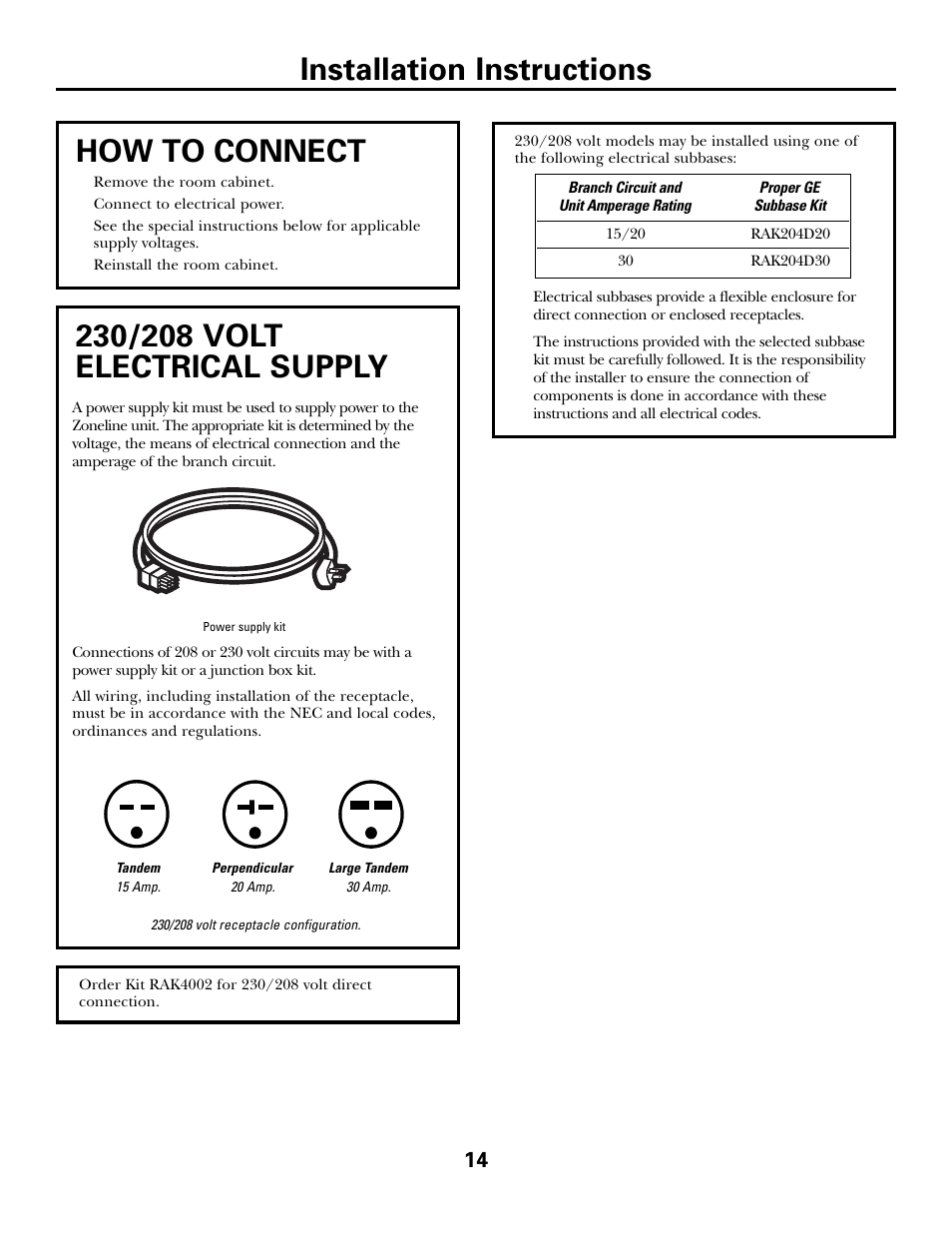 Electrical supply, Electrical supply –16, Installation instructions | How to connect | GE 5500 User Manual | Page 14 / 24