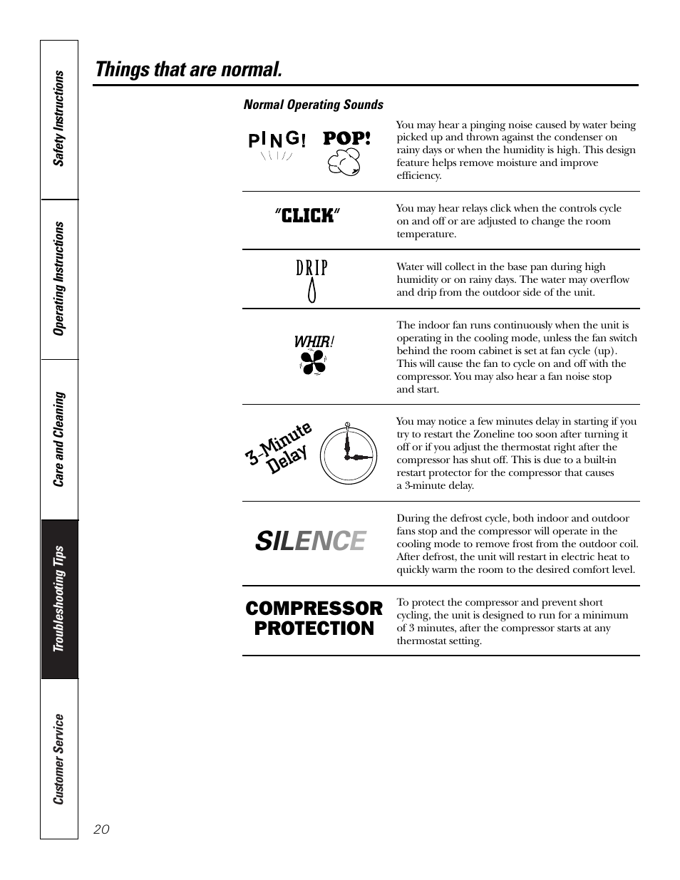 Normal operating sounds, Things that are normal | GE 5500 User Manual | Page 20 / 24