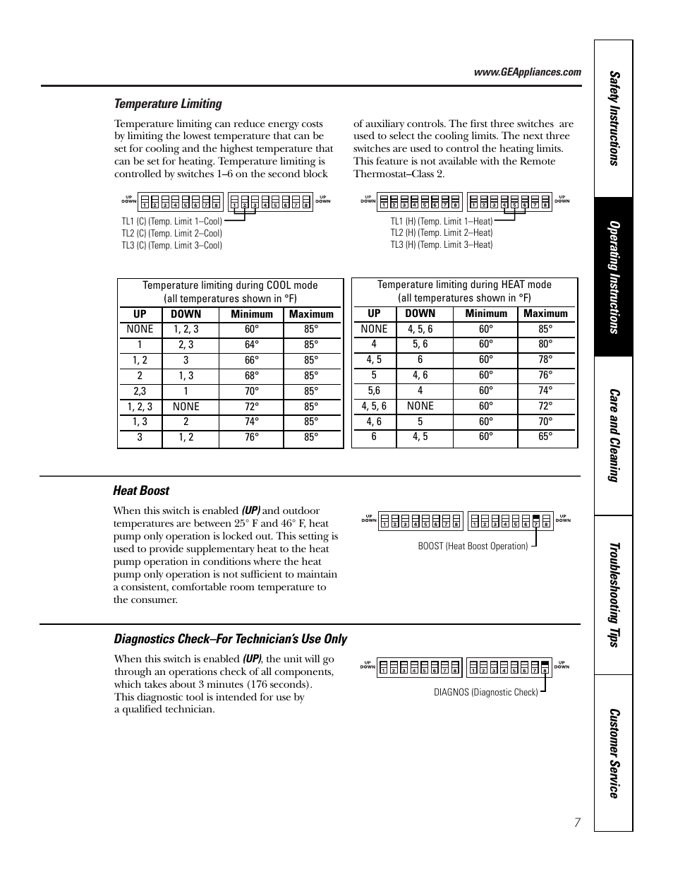 Temperature limiting, Diagnostics check–for technician’s use only | GE 5500 User Manual | Page 7 / 24
