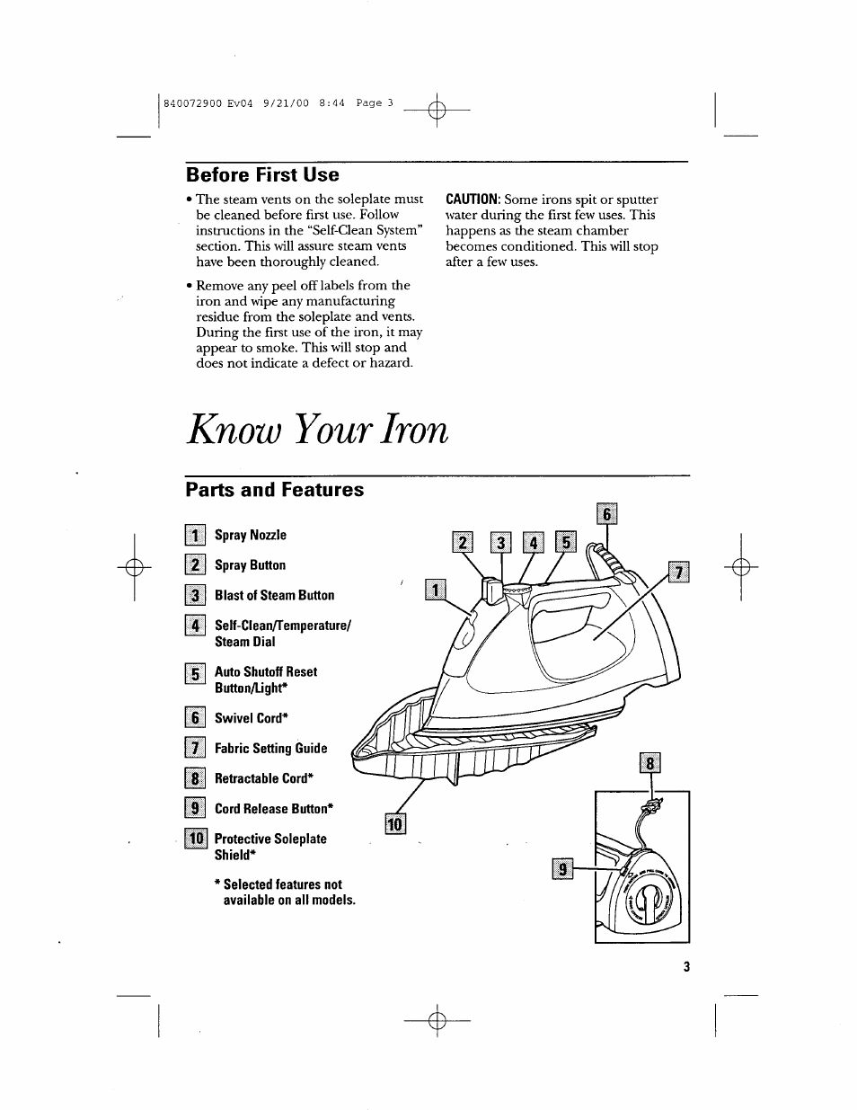 Before first use, Know your iron | GE 840072900 User Manual | Page 3 / 20