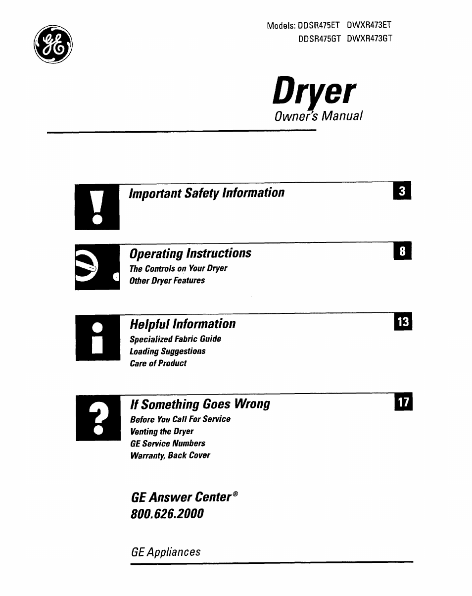 GE DDSR475GT User Manual | 24 pages