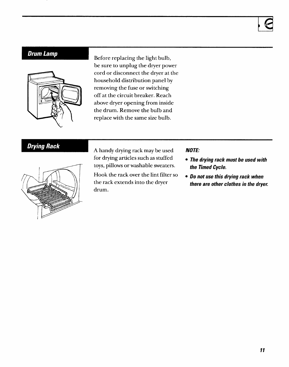 Note, The drying rack must be used with the timed cycle | GE DDSR475GT User Manual | Page 11 / 24