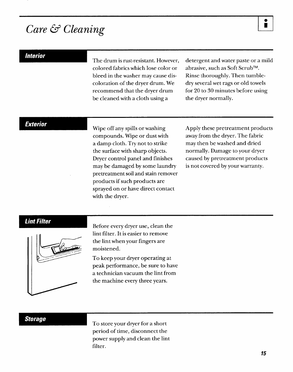 Care àf cleaning | GE DDSR475GT User Manual | Page 15 / 24
