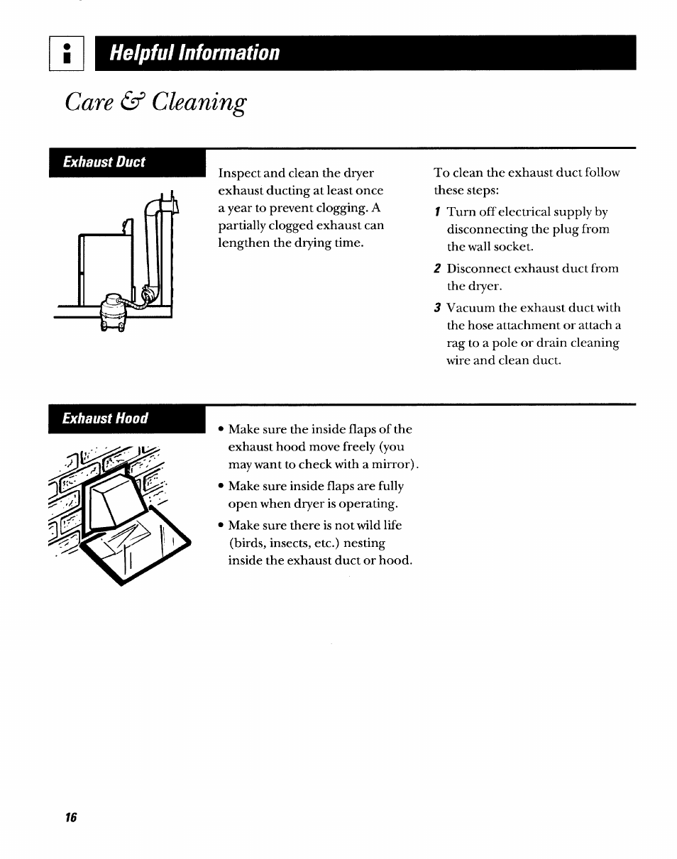 Helpful information, Care & cleaning | GE DDSR475GT User Manual | Page 16 / 24