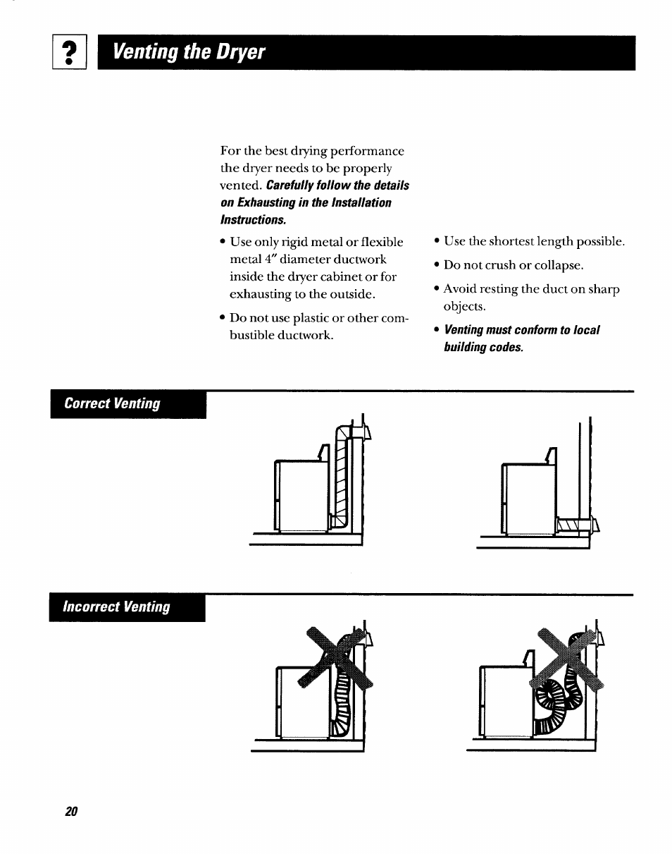 Venting the dryer | GE DDSR475GT User Manual | Page 20 / 24