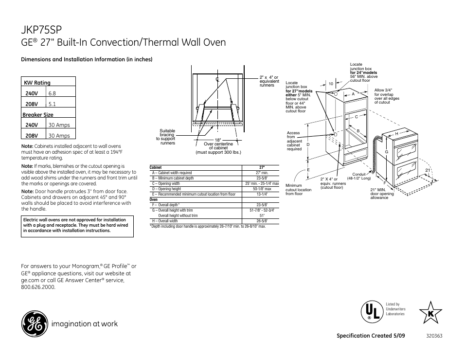 GE JKP75SP User Manual | 2 pages