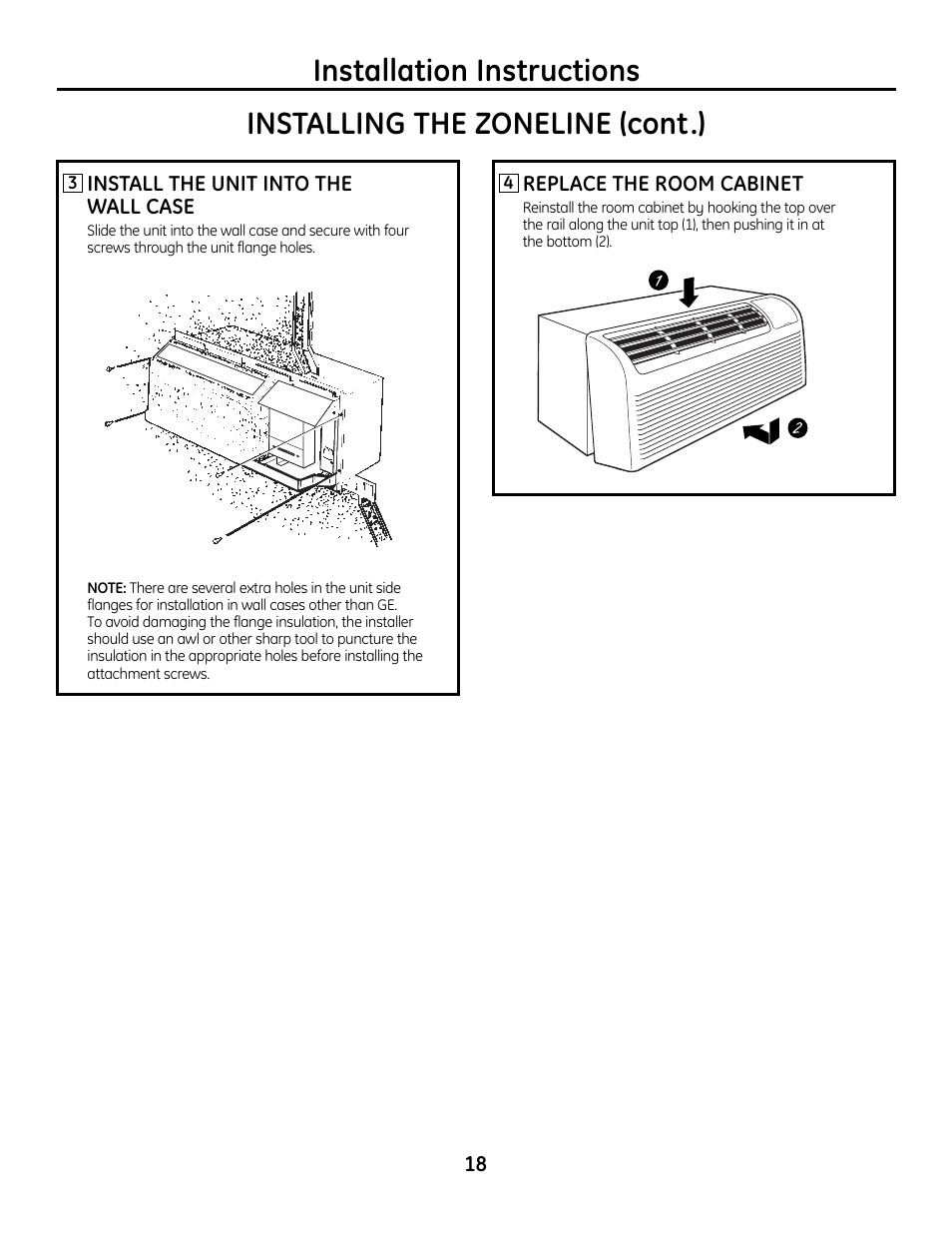 Installation instructions, Installing the zoneline (cont.) | GE Zoneline 4100 User Manual | Page 18 / 72