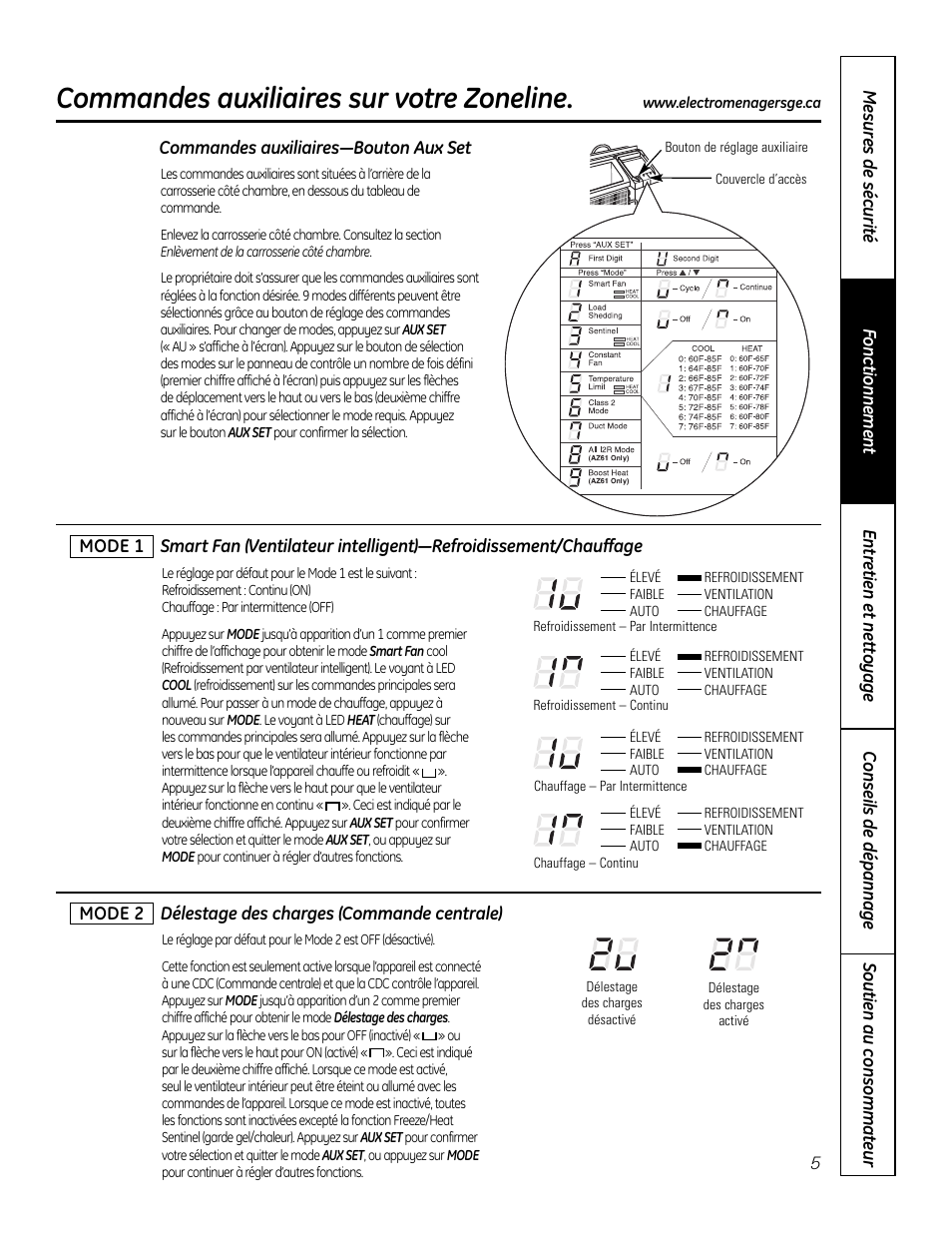 Commandes auxiliaires, Commandes auxiliaires –8, Commandes auxiliaires sur votre zoneline | GE Zoneline 4100 User Manual | Page 29 / 72