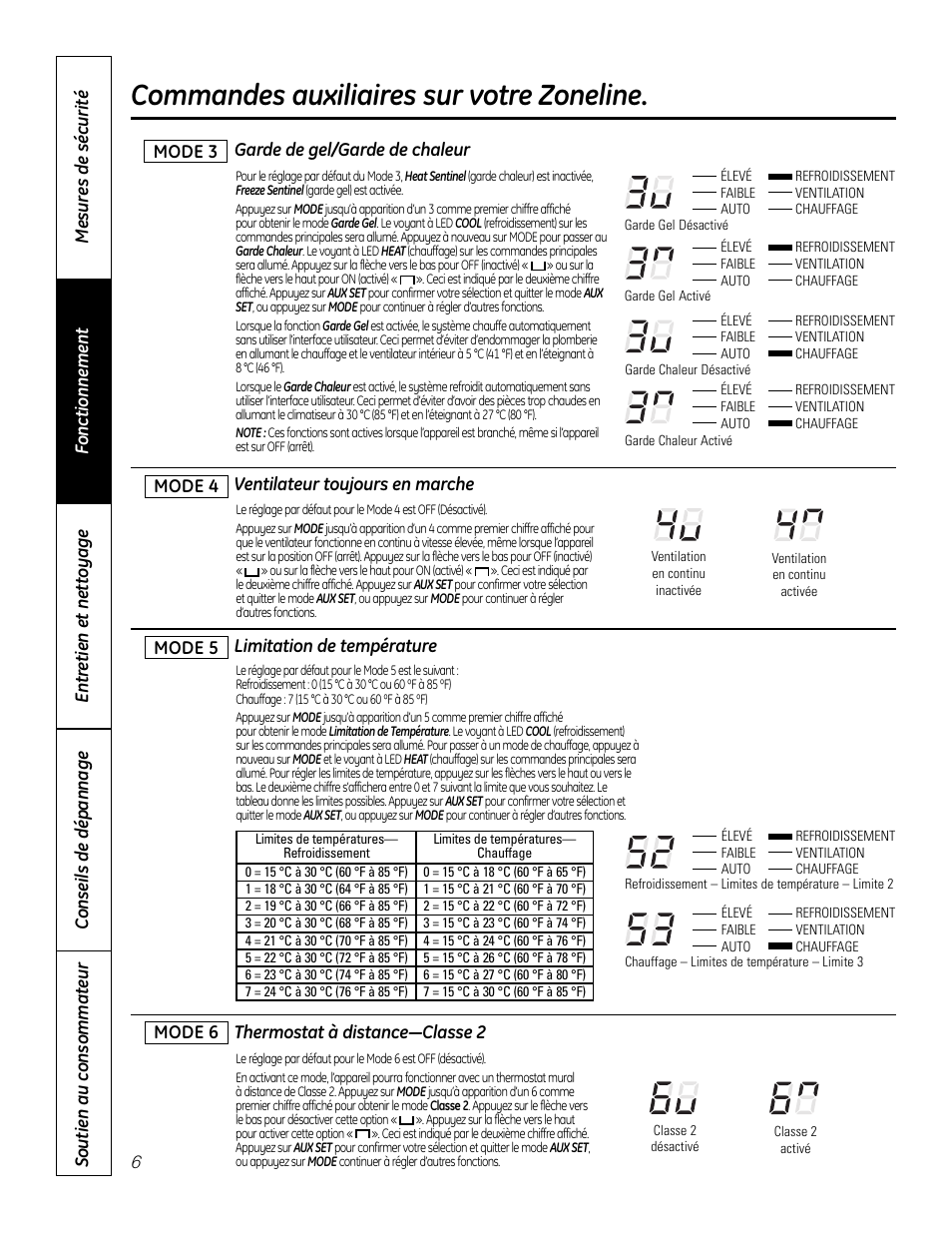 Commandes auxiliaires sur votre zoneline | GE Zoneline 4100 User Manual | Page 30 / 72