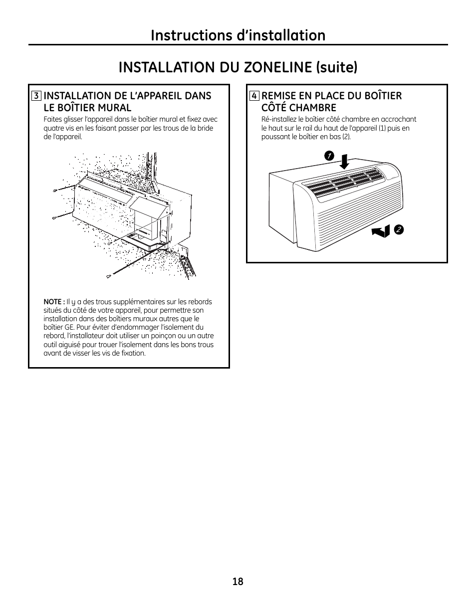 Instructions d’installation, Installation du zoneline (suite) | GE Zoneline 4100 User Manual | Page 42 / 72