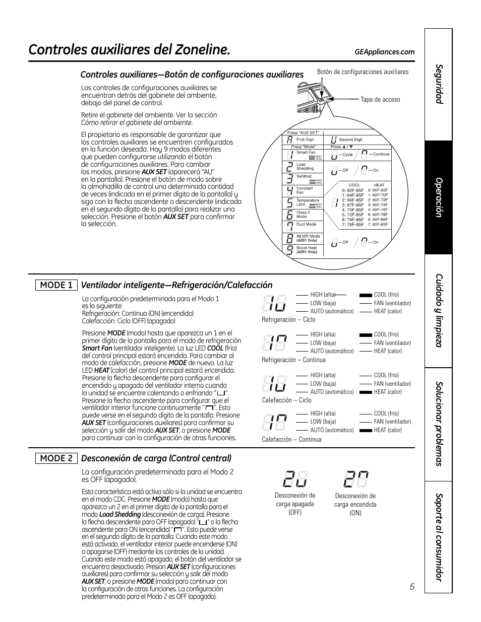 Controles auxiliares, Controles auxiliares –8, Controles auxiliares del zoneline | GE Zoneline 4100 User Manual | Page 53 / 72