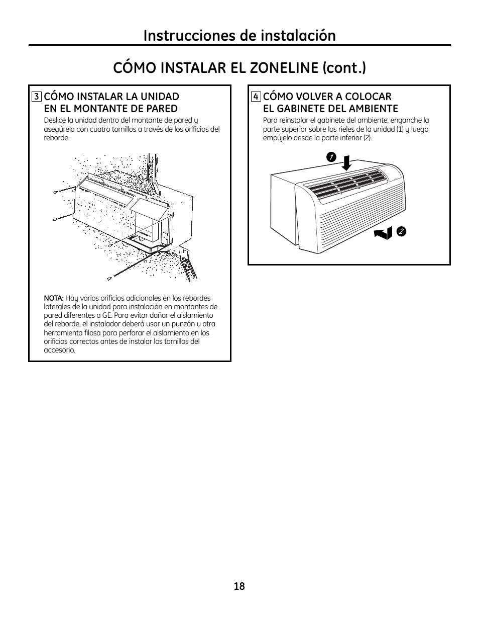Instrucciones de instalación, Cómo instalar el zoneline (cont.) | GE Zoneline 4100 User Manual | Page 66 / 72