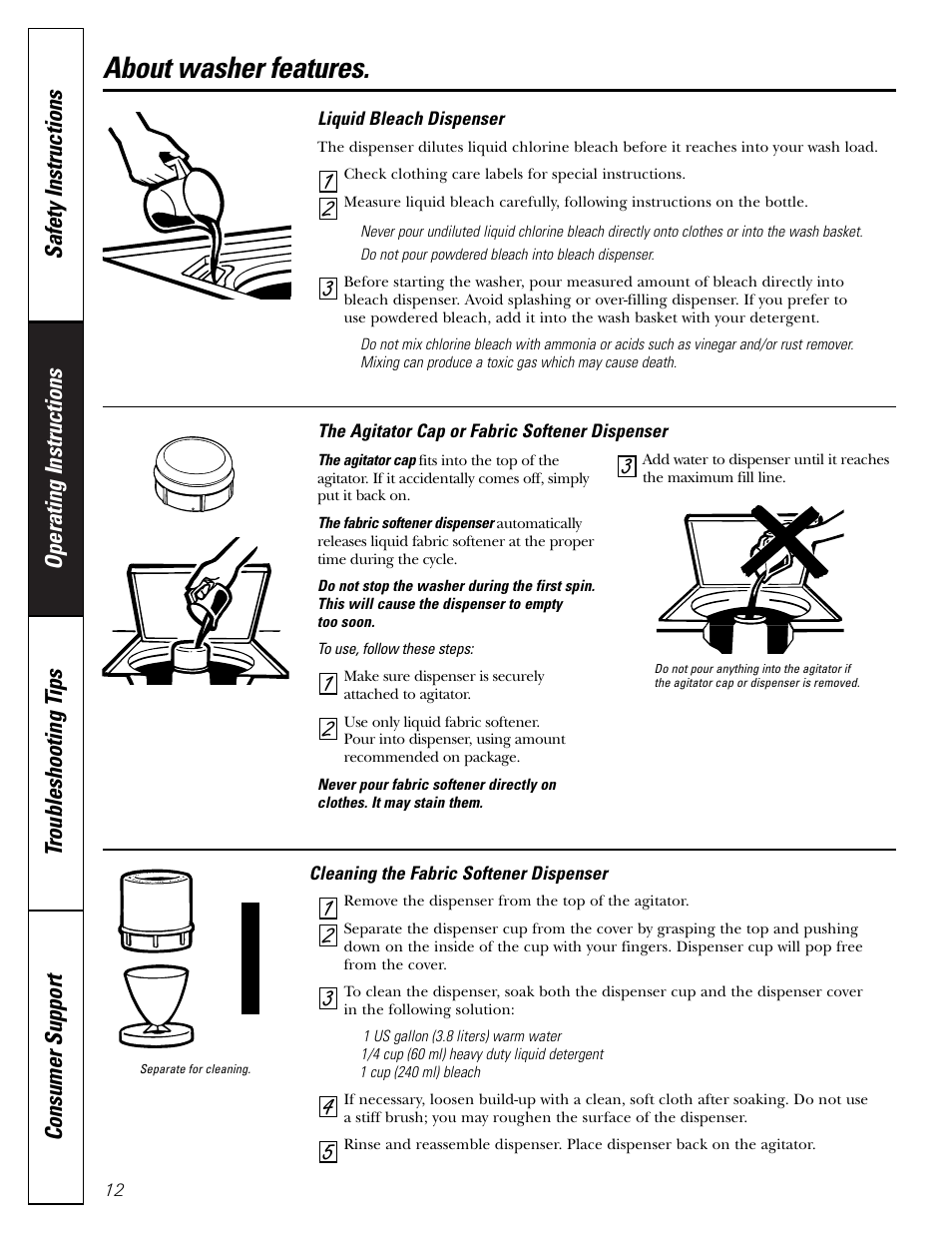 Washer features, About washer features | GE PROFILE WASHERS WPSB9080 User Manual | Page 12 / 20