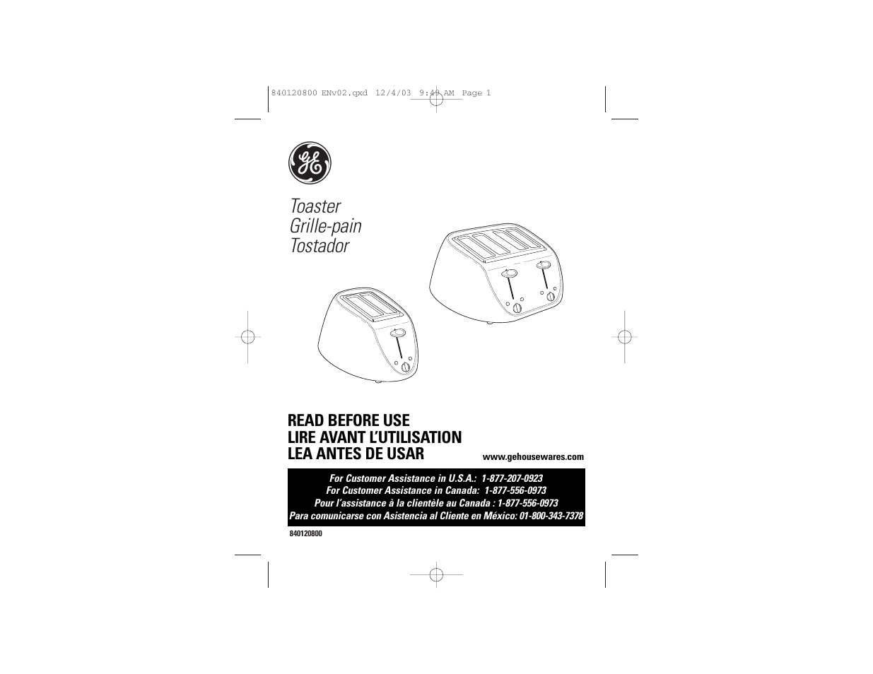 GE 840120800 User Manual | 15 pages