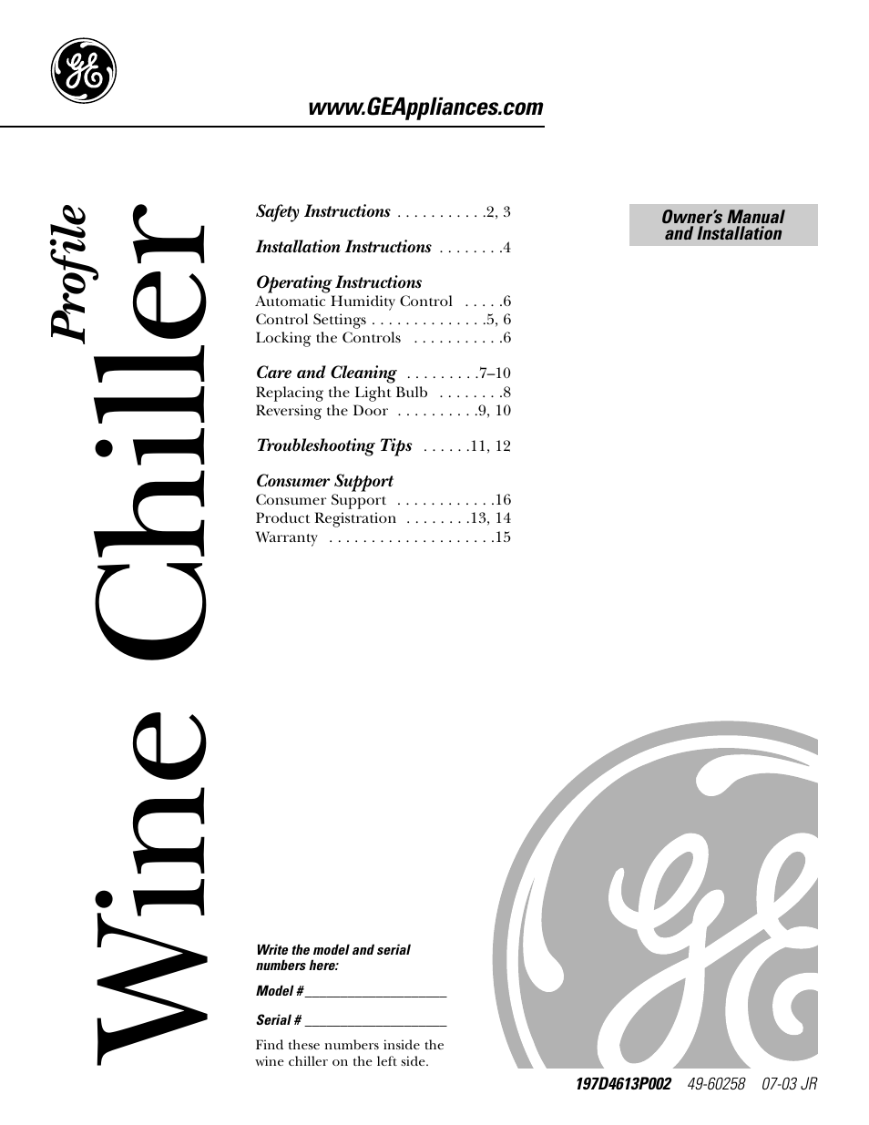 GE Profile Wine Chiller User Manual | 32 pages