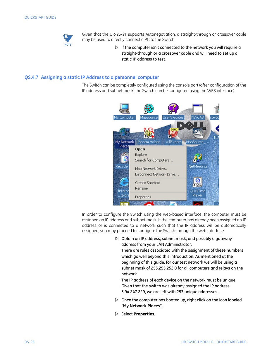 Ssigning, Static, Ip a | Ddress, Personnel, Computer, Qs-26 | GE QS24 UR User Manual | Page 30 / 58