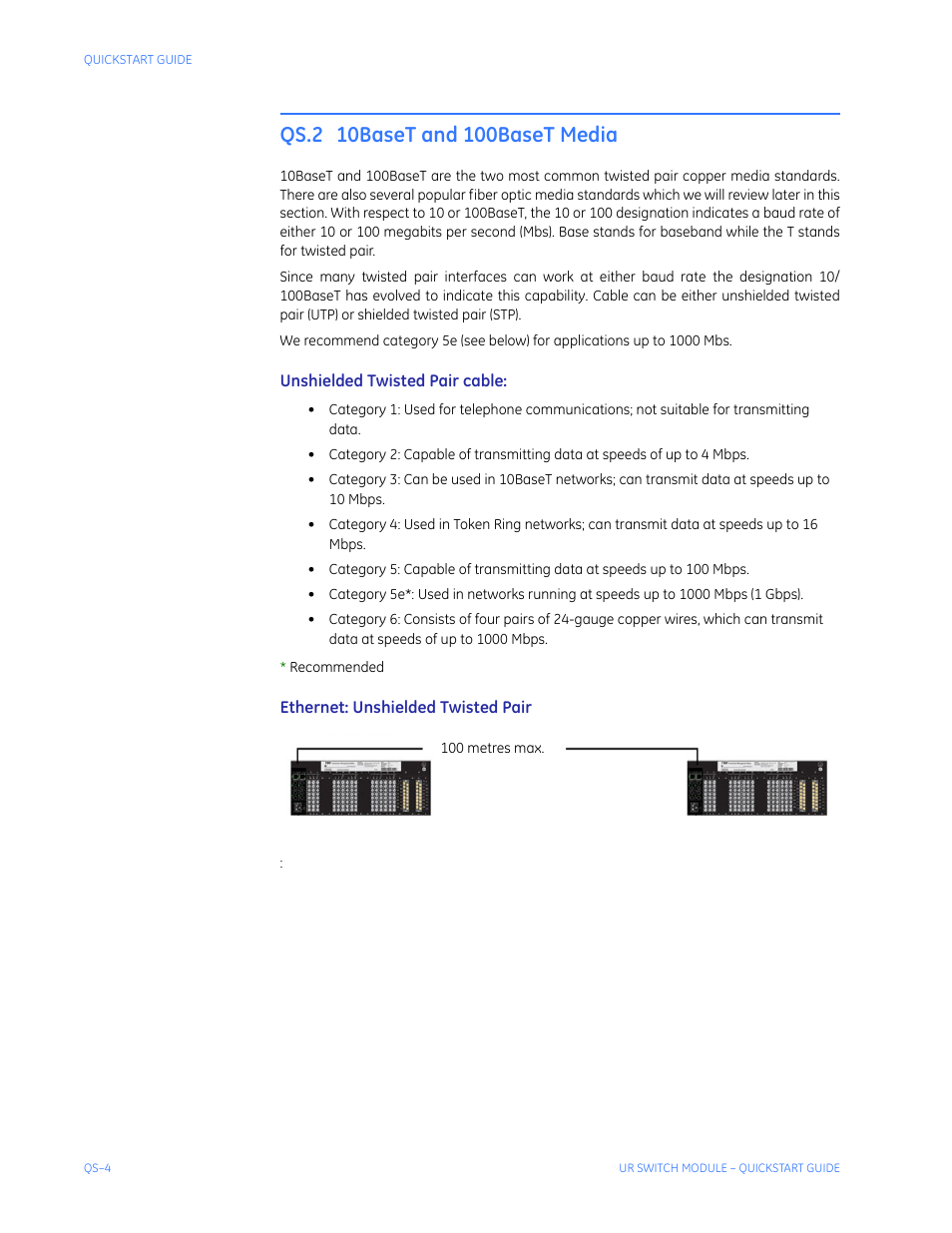 Qs.2 10baset and 100baset media | GE QS24 UR User Manual | Page 8 / 58