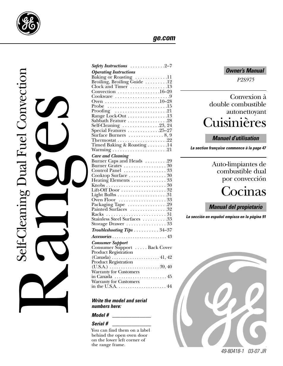 GE P2S975 User Manual | 136 pages