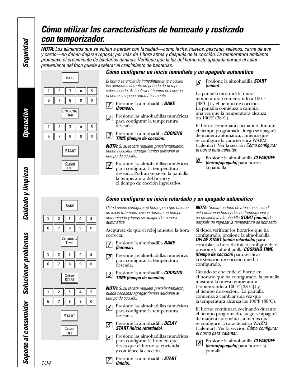 Horneado y rostizado con temporizador | GE P2S975 User Manual | Page 104 / 136