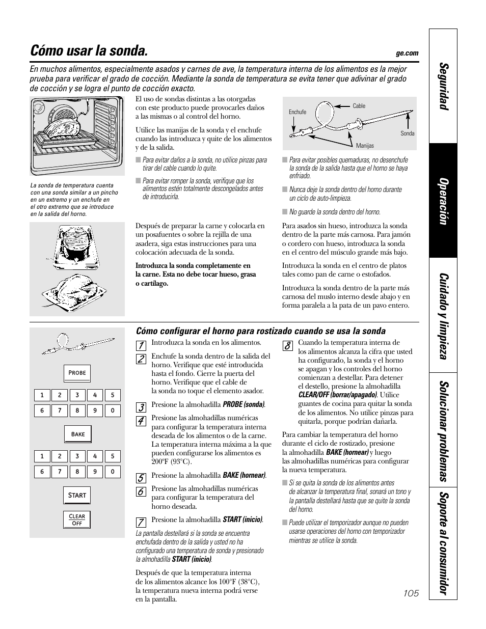 Sonda, Cómo usar la sonda | GE P2S975 User Manual | Page 105 / 136